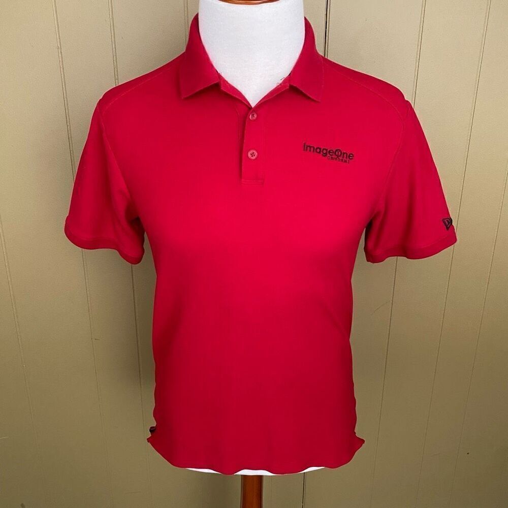 New Era men M 3 button short sleeve polo red